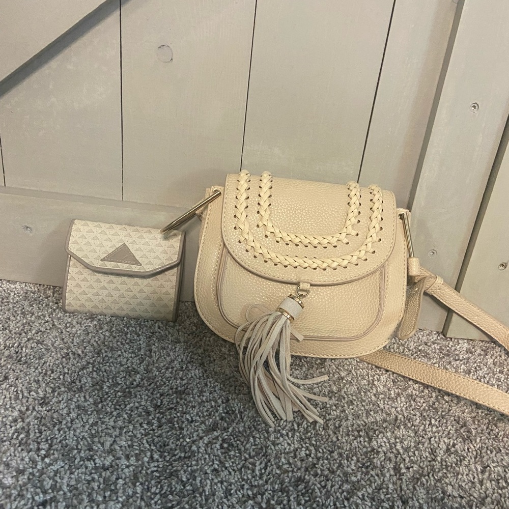 Moda Luxe Cream Braided Crossbody Bag with Tassel